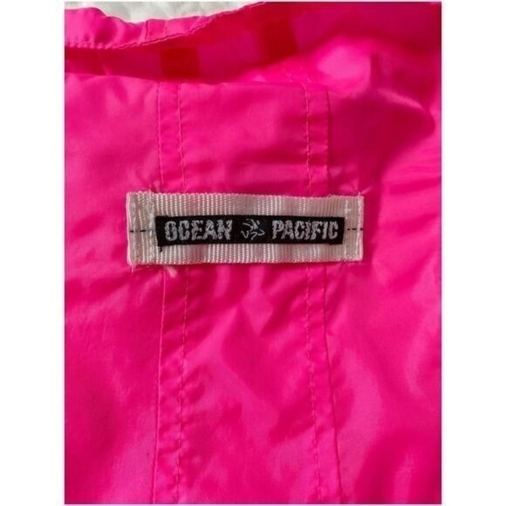 Vintage OP Hot Pink/Orange Windbreaker 3/4 Zip‎ Jacket - Junior's M - Picture 6 of 15
